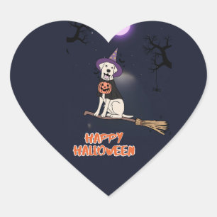 Moonlit Pup – Halloween Dog in Witch Hat Heart Sticker