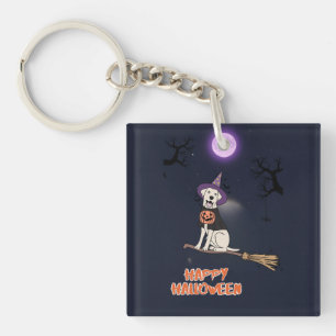 Moonlit Pup – Halloween Dog in Witch Hat Key Ring