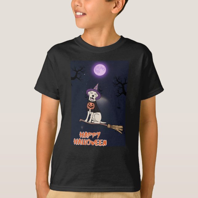 Moonlit Pup – Halloween Dog in Witch Hat T-Shirt (Front)