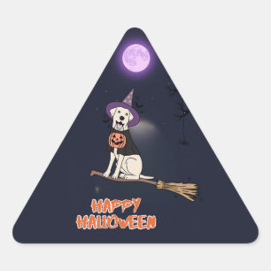 Moonlit Pup – Halloween Dog in Witch Hat Triangle Sticker