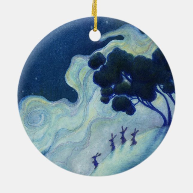 Moonlit Rabbits Ceramic Tree Decoration (Back)
