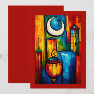 Moonlit Ramadan Glow Abstract Crescent & Lantern Invitation