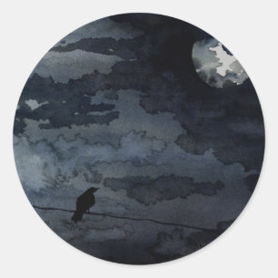 Moonlit Raven - Full Moon Art Classic Round Sticker