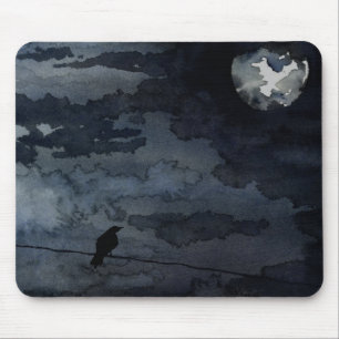 Moonlit Raven - Full Moon Art Mouse Mat