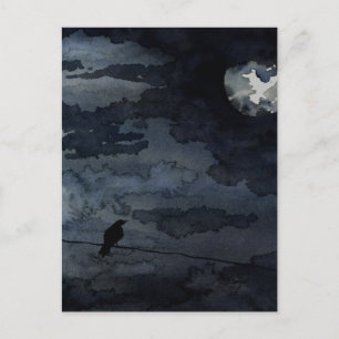 Moonlit Raven - Full Moon Art Postcard