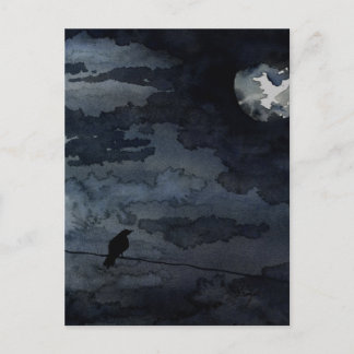 Moonlit Raven - Full Moon Art Postcard