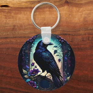 Moonlit Raven Gothic Floral Wedding Suite. Key Ring