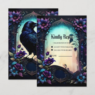 Moonlit Raven Gothic Floral Wedding Suite. RSVP Card