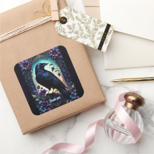 Moonlit Raven Gothic Floral Wedding Suite. Square Sticker