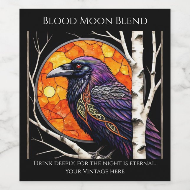 Moonlit Ravens on Birch Trees  Wine Label (Single Label)