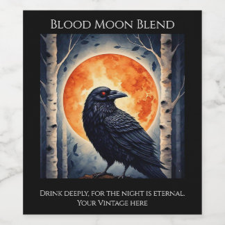 Moonlit Ravens on Birch Trees  Wine Label