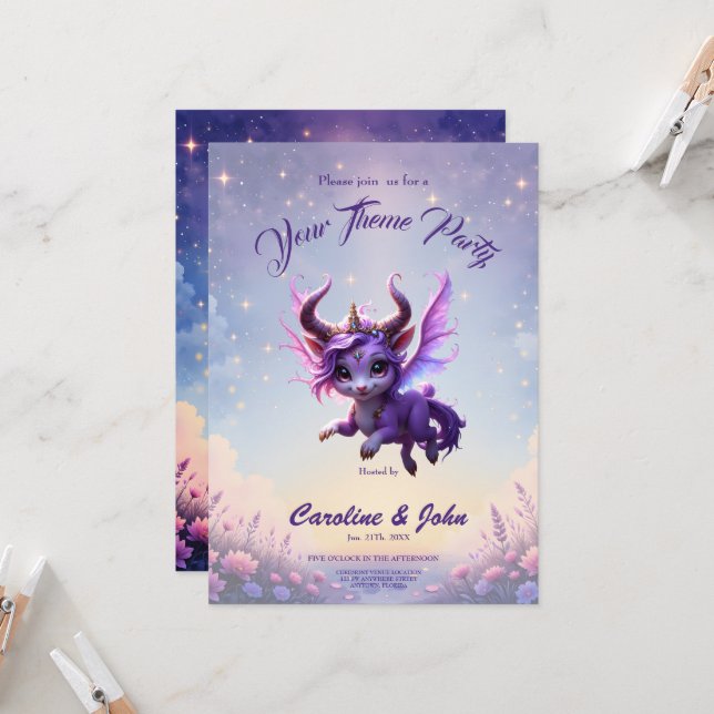 Moonlit Realm Guardian – Violet Dreamling. Invitation (Front/Back In Situ)