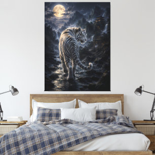 Moonlit Return to the Mountains White Tiger Fant Canvas Print