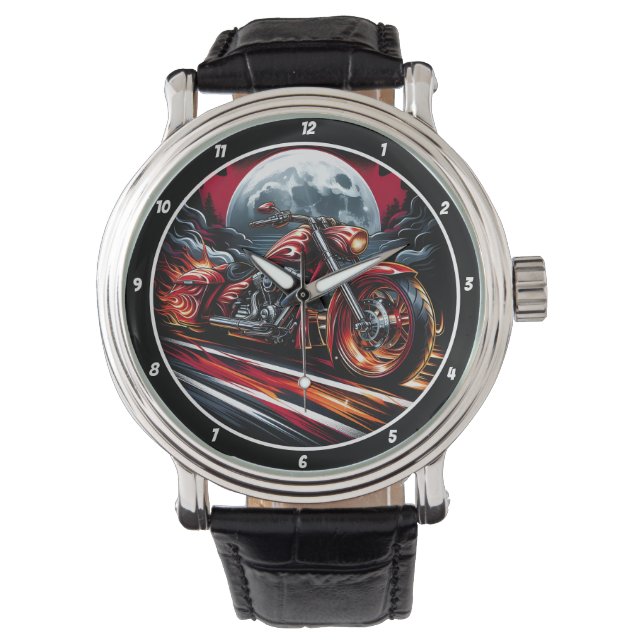 Moonlit Ride, Fiery Motorcycle Watch (Front)