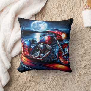 Moonlit ride with flag-adorned bike cushion