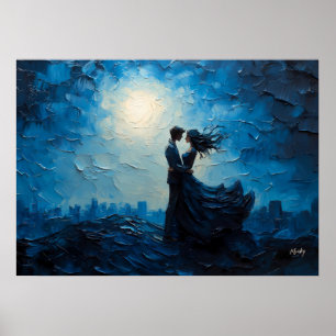 Moonlit Romance Couple Embrace Scenic Evening Poster