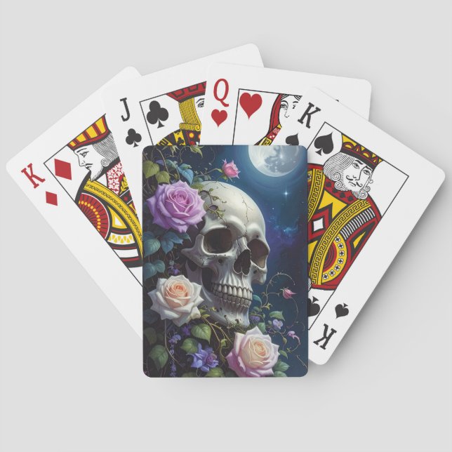 Moonlit Roses Skull Playing Cards (Back)