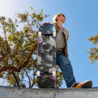 Moonlit Roses Skull Skateboard