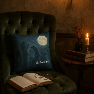 Moonlit Ruins Dark Fantasy Gothic Decor Cushion