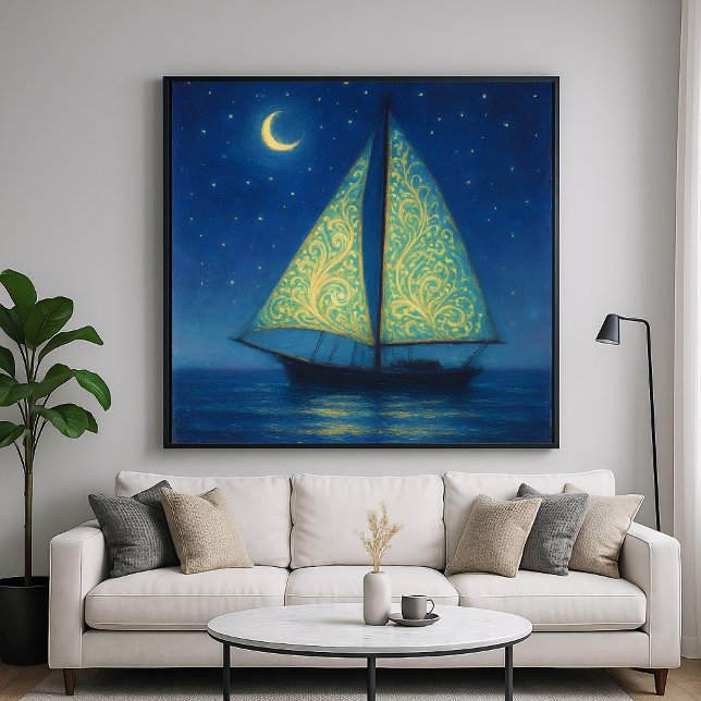 Moonlit Sailboat - Pastel Painting Style Night Art Poster (Creator Uploaded)