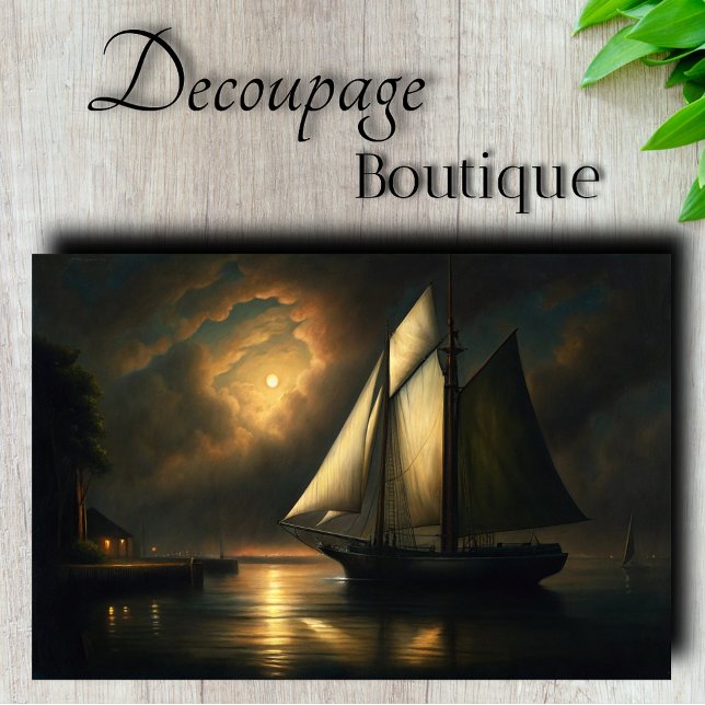 Moonlit Sailing Vessel Decoupage Tissue Paper (Moonlit Sailing Vessel Decoupage Tissue Paper)