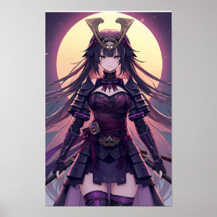 Moonlit Samurai Shadow — Elegant Anime Warrior Gir Poster