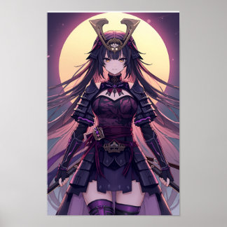 Moonlit Samurai Shadow — Elegant Anime Warrior Gir Poster