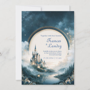 Moonlit Sapphire Castle Landscape Wedding Invitation