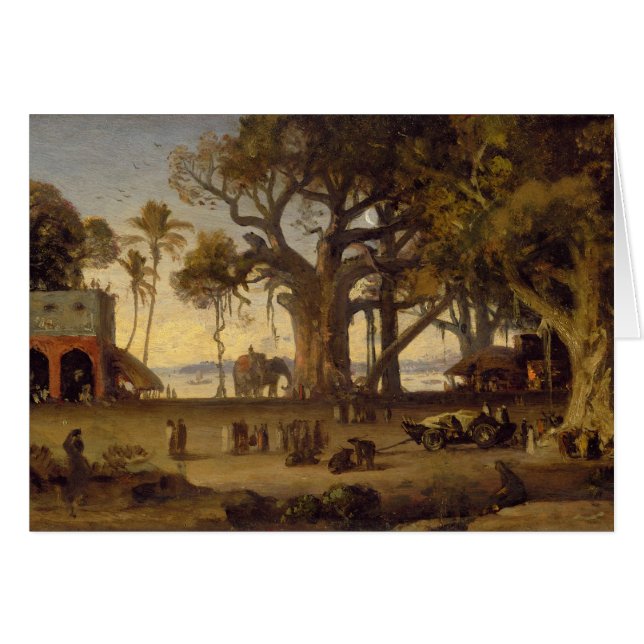 Moonlit Scene of Indian Figures and Elephants amon (Front Horizontal)