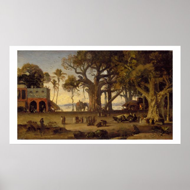 Moonlit Scene of Indian Figures and Elephants amon Poster (Front)