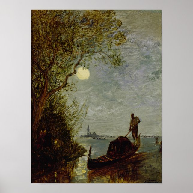 Moonlit Scene with Gondola Poster (Front)