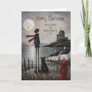 Moonlit Scottish Christmas Cat Card