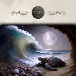 Moonlit Sea Turtle Ocean Wave Decoupage Tissue Paper