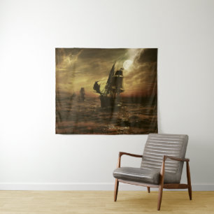 Moonlit Sea Voyage Maritime Art Tapestry