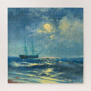 Moonlit Seaview, fine art painting Jigsaw Puzzle