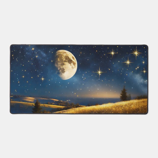 Moonlit Serenity: A Celestial Symphony Desk Mat (Front)