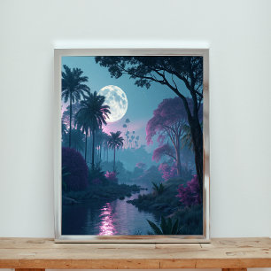 Moonlit Serenity: A Dreamscape of Whispering Palms Poster