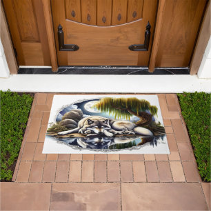 Moonlit Serenity A Slumbering Wolf 36x24 Doormat