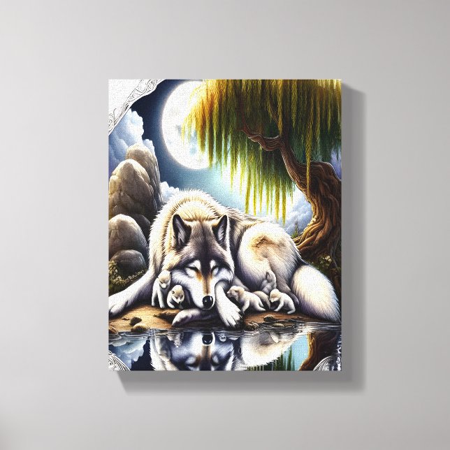 Moonlit Serenity A Slumbering Wolf 8x10 Canvas Print (Front)