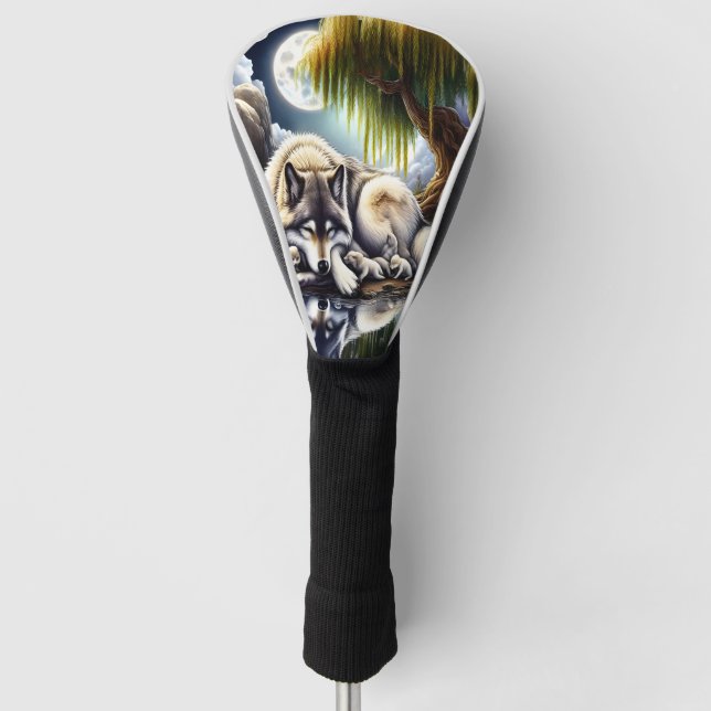 Moonlit Serenity A Slumbering Wolf Golf Head Cover (Front)