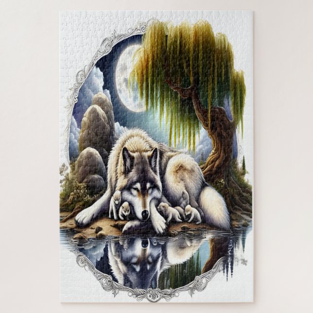 Moonlit Serenity A Slumbering Wolf Jigsaw Puzzle (Vertical)