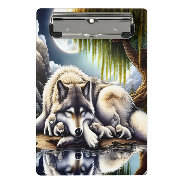 Moonlit Serenity A Slumbering Wolf Mini Clipboard (Front)
