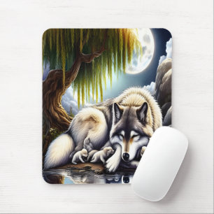 Moonlit Serenity A Slumbering Wolf Mouse Mat