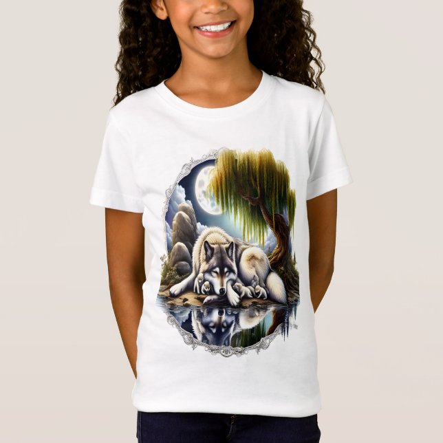 Moonlit Serenity A Slumbering Wolf T-Shirt (Front)