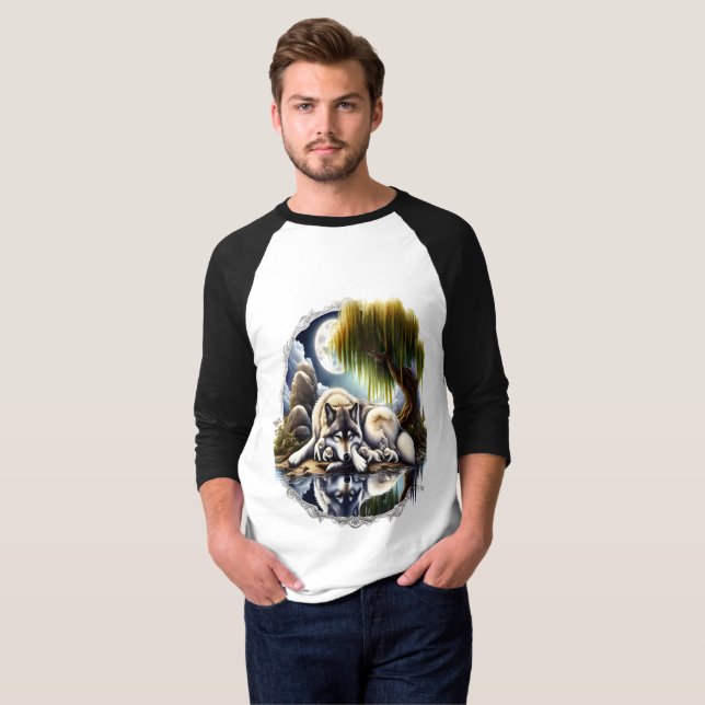 Moonlit Serenity A Slumbering Wolf T-Shirt (Front Full)