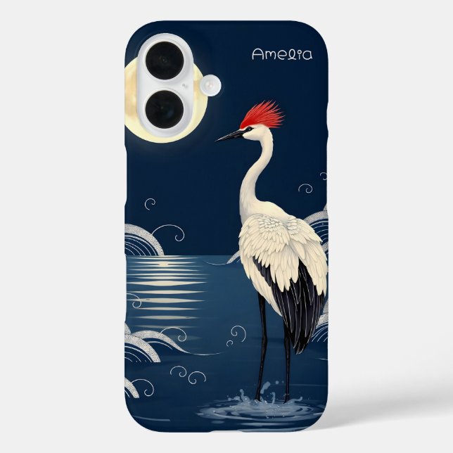 Moonlit Serenity Elegant Japanese Crane Case-Mate iPhone Case (Back)