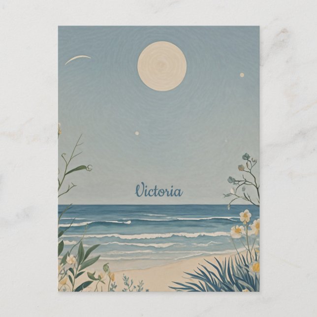 Moonlit Serenity: Pastel Beach Landscape Design Postcard (Front)