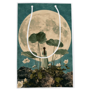 Moonlit Serenity – Vintage Lotus Scene Medium Gift Bag