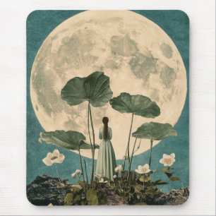 Moonlit Serenity – Vintage Lotus Scene Mouse Mat