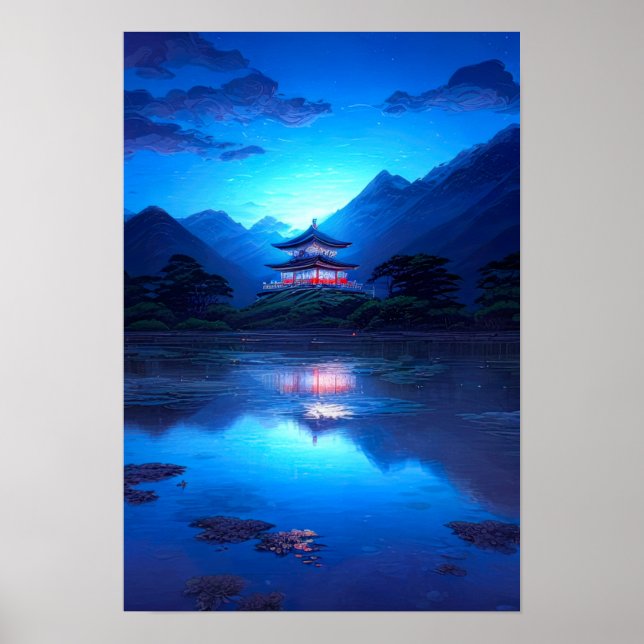 Moonlit Serenity, White Walled Temple Poster (Front)
